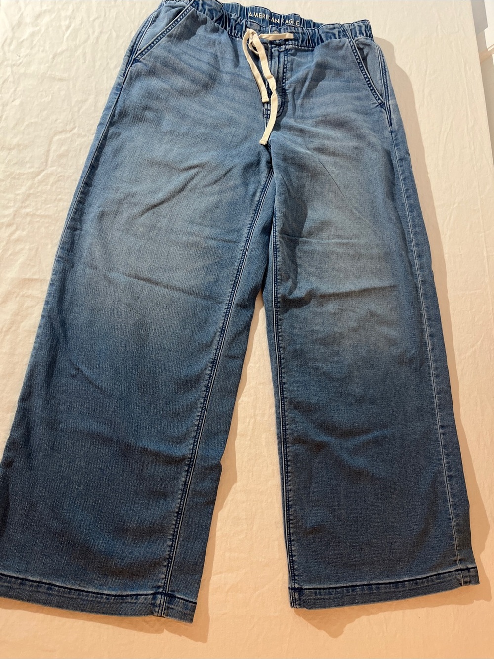 American Eagle Outfitters Medium Blue Wide-Leg Drawstring Jeans
